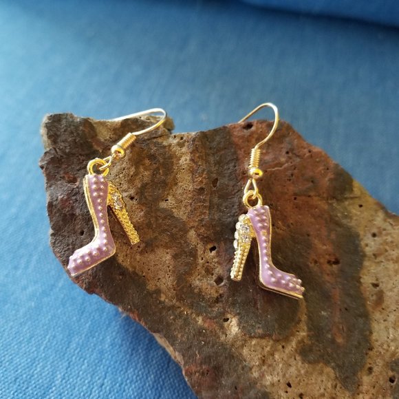 👠💜Lavender & Rhinestone High Heel Shoe Earrings - NWOT💜👠 - Picture 2 of 2